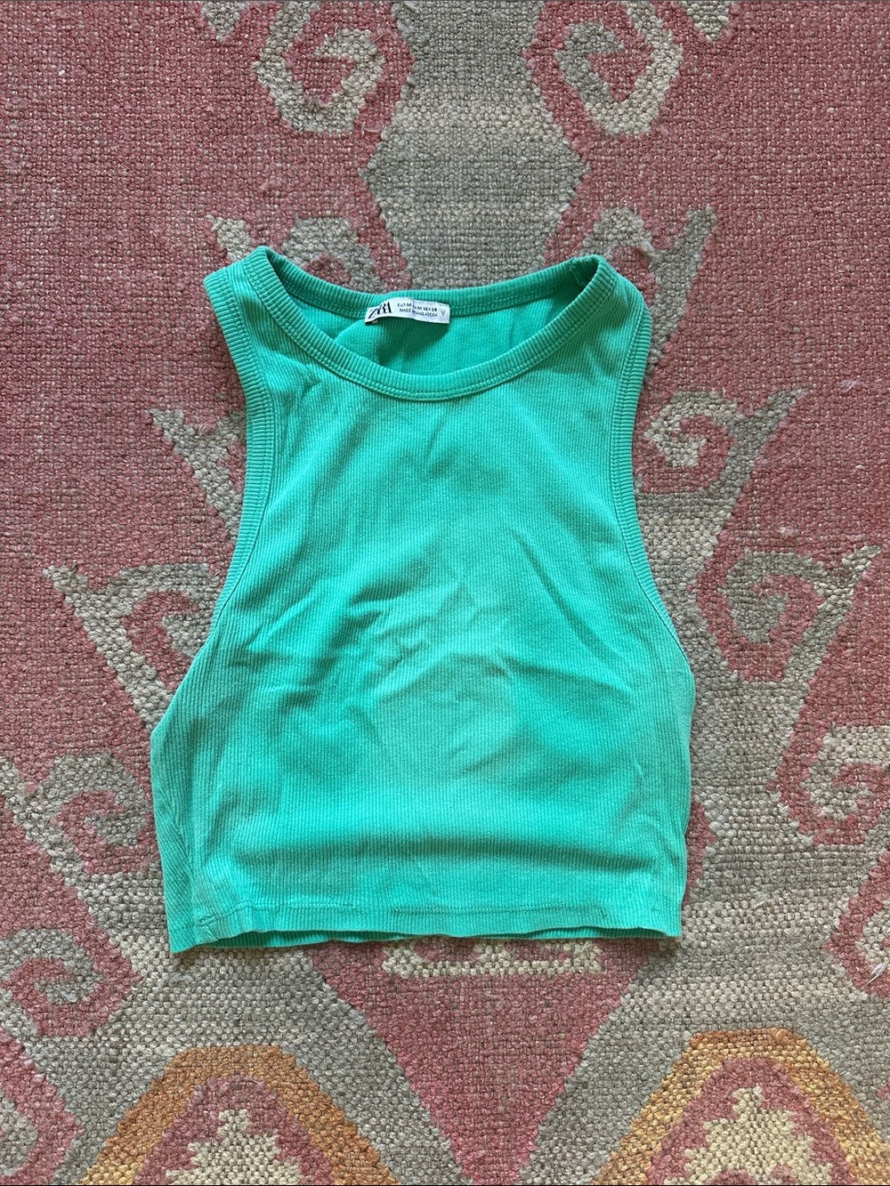 Zara Turquoise Ribbed Cropped Tank